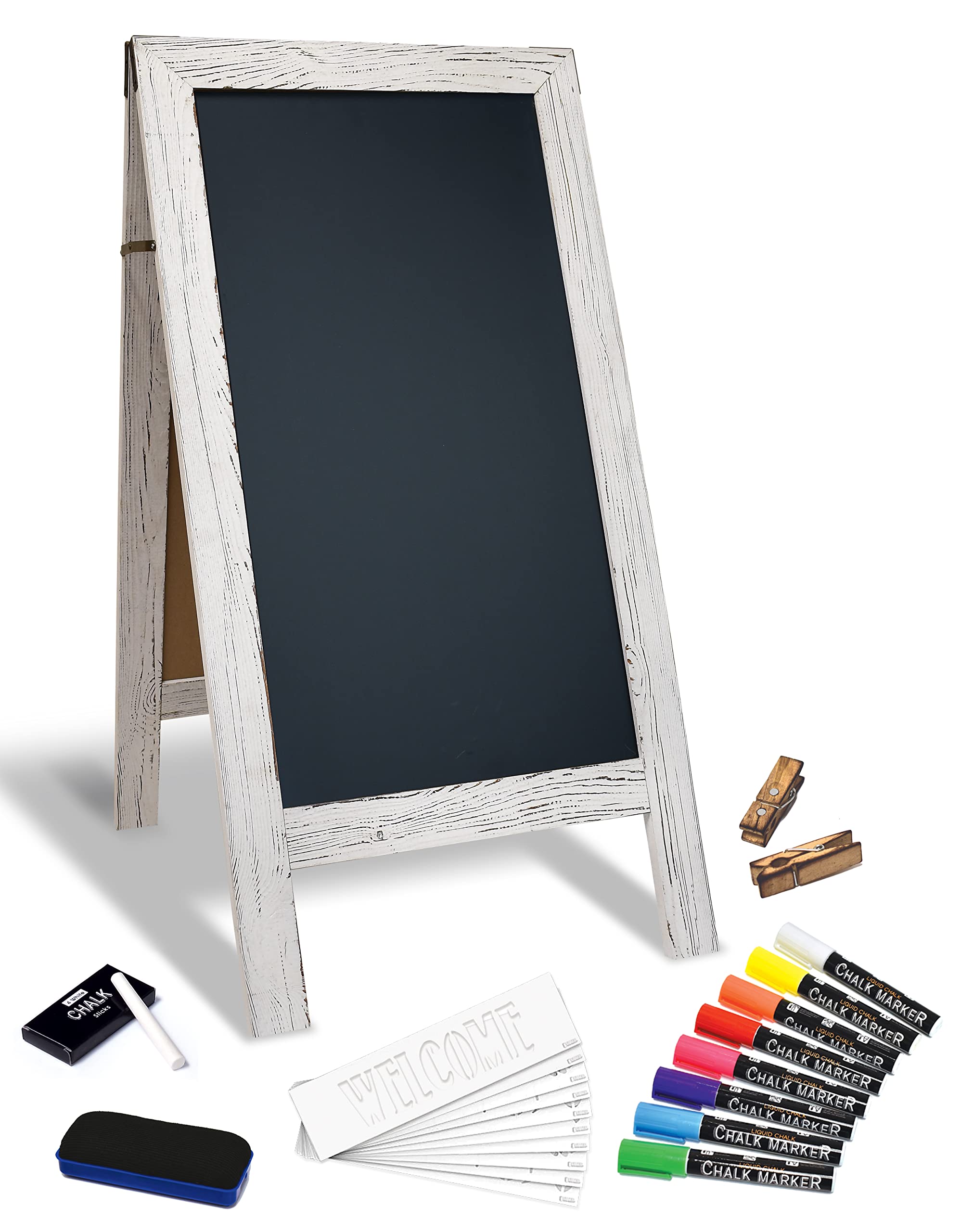 Magnetic A-Frame Chalkboard Sign, Extra Large 20 inch x 40 inch, Standing Chalkboard Easel, Deluxe Set with Multiple Accessories, Outdoor Sidewalk